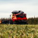 Photo of a combine harvesting hemp in a field
