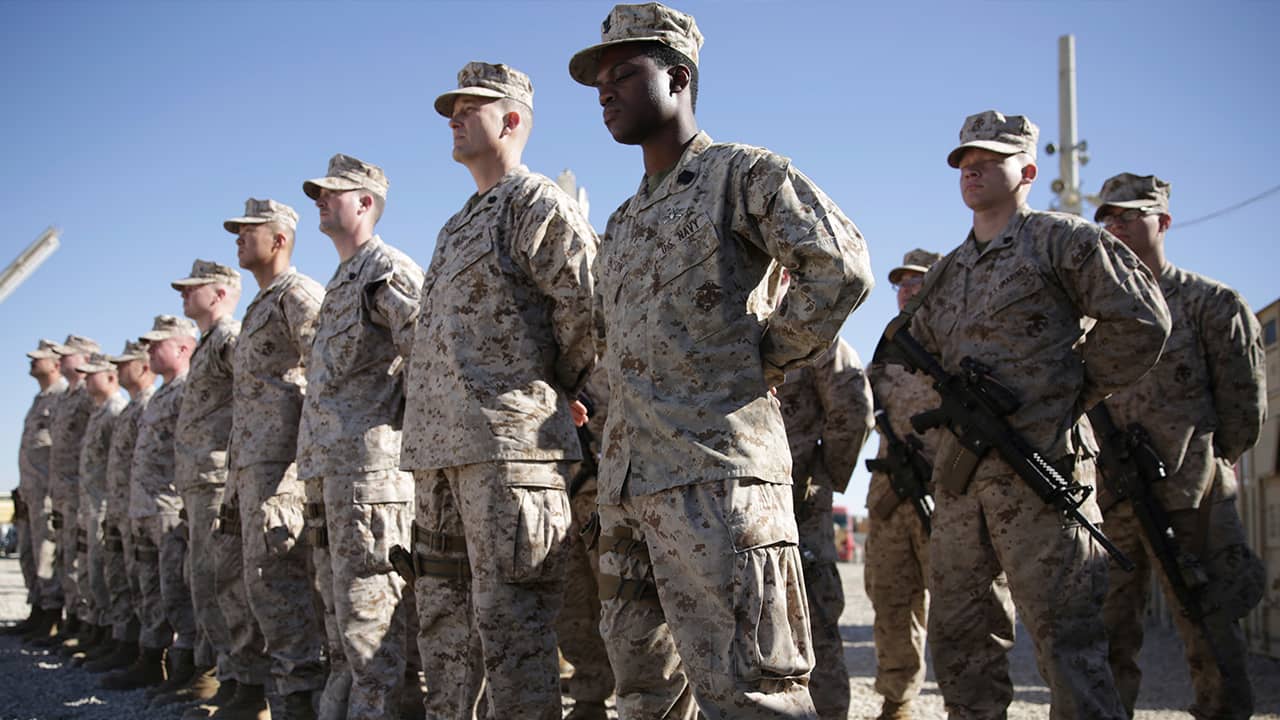 Photo of U.S. Marines standing guard