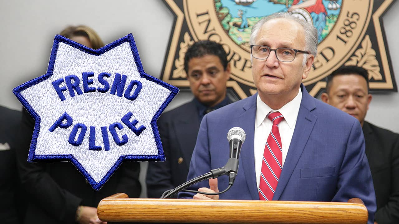 Photo combination of Mayor Lee Brand and the Fresno Police logo