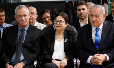 Photo of Benny Gantz, Esther Hayut, and Prime Minister Benjamin Netanyahu