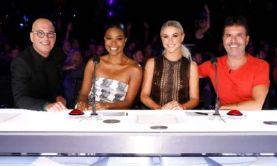 Photo of Howie Mandel, Gabrielle Union, Julianne Hough, Simon Cowell on the set of "America's Got Talent"