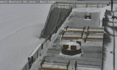 Webcam photo of snow falling at Mammoth Mountain on April 8, 2020